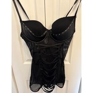 Dream, girl, fishnet, faux, leather, sexy, top lace up front mesh see-thru med